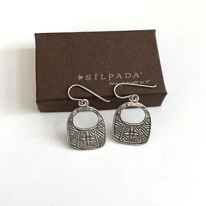Silpada W1930 Retired Oxidized Sterling Silver Etched Basket Earrings